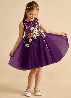Azazie Prima vestidos de niña de las flores Vestido de Uva de Tul de Corte En A con Lazo image3