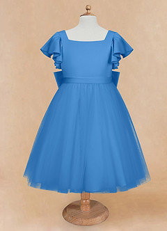 Azazie Kaeya Abiti da Ragazza di Fiori Abito A-Line in Tulle Fiocco Blue Jay image5
