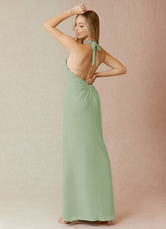 Azazie Yessi Bridesmaid Dresses Dusty Sage Sheath Pleated Chiffon Dress image2