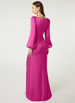 Azazie Mel Bridesmaid Dresses Fuchsia Sheath Long Sleeve Stretch Satin Dress image4