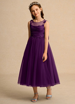 Azazie Snowball Girl Flower Girl Dresses Grape Ball-Gown Pleated Tulle Dress image5