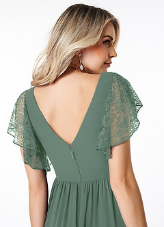 Azazie Zella Bridesmaid Dresses Eucalyptus A-Line Lace Chiffon Dress image6