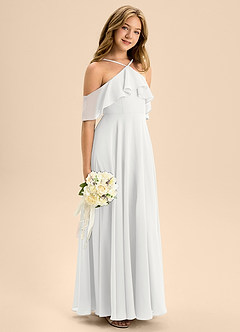 Azazie Tessabelle Junior White A-Line Off the Shoulder Chiffon Dress image1