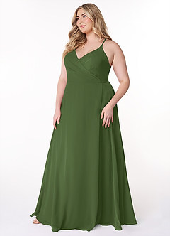 Azazie Davis Bridesmaid Dresses Olive A-Line V-Neck Chiffon Dress image9