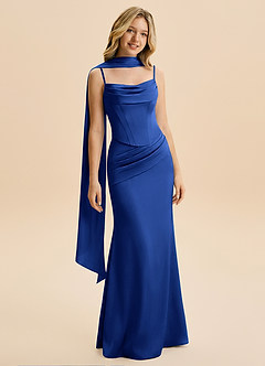 Azazie Sorrel Junior Royal Blue Mermaid Ruched Stretch Satin Dress image5