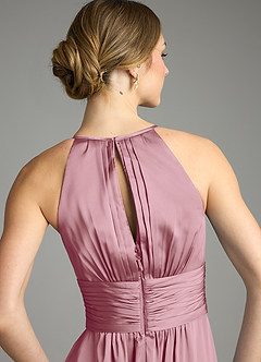 Azazie Bonnie Bridesmaid Dresses Vintage Mauve A-Line Pleated Stretch Satin Dress image6