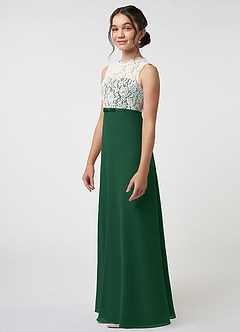 Azazie Rana Junior Robe Trapèze en Mousseline de soie Dentelle Vert Foncé image3