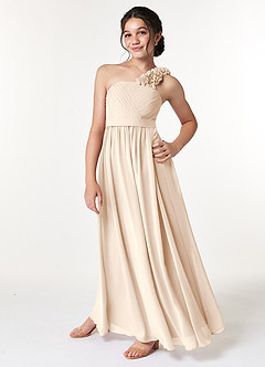 Azazie Flower Junior White Alabaster A-Line Pleated Chiffon Dress image5