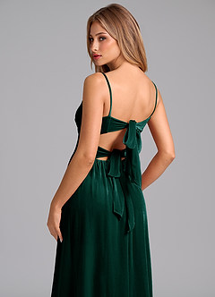 Azazie Zeya Bridesmaid Dresses Emerald A-Line Pleated Velvet Dress image2