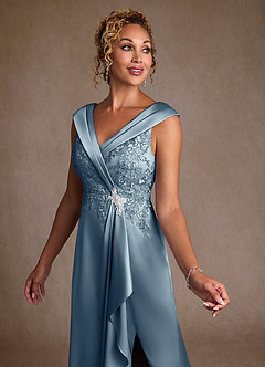 Azazie Santa Monica Vestidos para mãe da noiva Vestido Azul Empoeirado de Renda de Linha A image5
