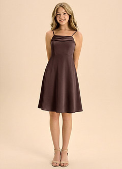 Azazie Anselie Junior Klä av A-Line i Stretch Satin Plisserad image5