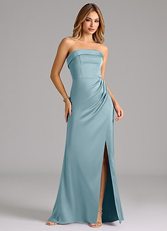 Azazie Aretha Vestidos de damas de honor Vestido de Azul Malhumorado de Satén Elástico de Corte en A Convertible con Sin tirantes image4