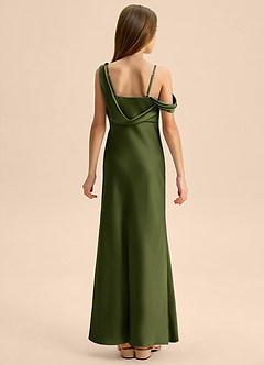 Azazie Madelyn Junior Osłona Zza ramienia Satyna elastyczna Długość podłogi Młodsza druhna Sukienka image2