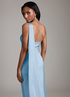 Azazie Galinda Brudtärnklänningar Klä av Sjöjungfru i Stretch Satin Ena axeln Puderblå image2