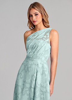 Azazie Phaedra Bridesmaid Dresses Mist A-Line One Shoulder Floral Burnout Dress image7