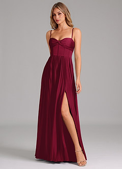 Azazie Akiko Bridesmaid Dresses Burgundy A-Line Sweetheart Neckline Stretch Satin Dress image4