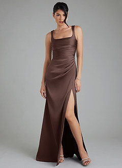 Azazie Sierra Bridesmaid Dresses Ganache A-Line Corset Stretch Satin Dress image6