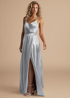 Azazie Davis Robes de demoiselle d'honneur Robe Trapèze en Satiné métallisé Plissée Argent image9