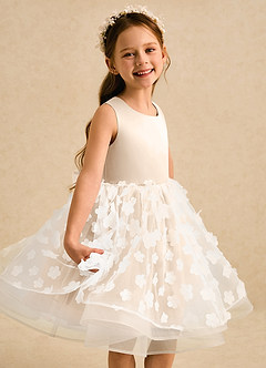 Azazie Billie Flower Girl Dresses White Alabaster Ball-Gown Pleated Matte Satin Dress image4