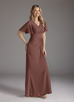 Azazie Morning Glory Abiti per la Madre della Sposa Abito A-Line in Chiffon Increspato con Scollo a V Espresso image3