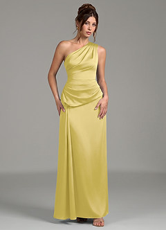 Azazie Zahira Robes de demoiselle d'honneur Robe Fourreau en Satin extensible Asymétrique Canari image4