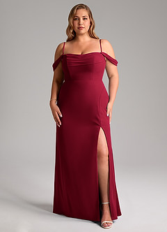 Azazie Saige Robes de demoiselle d'honneur Robe Trapèze Convertible en Mousseline de soie Épaule décolletée Bourgogne image14
