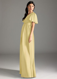Azazie Verna Gravid brudtärna klänningar Klänning A-Line Ruched Golvlängd Stretch Satin image7