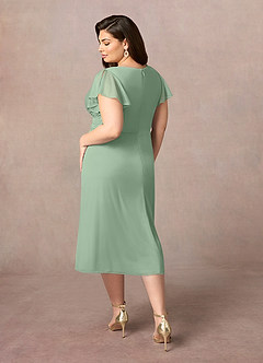 Azazie Vera Mother of the Bride Dresses Matcha A-Line V-Neck Pleated Mesh Dress image3