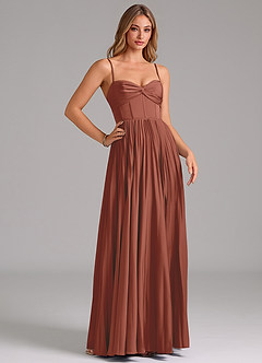 Azazie Akiko Bridesmaid Dresses Auburn A-Line Sweetheart Neckline Stretch Satin Dress image3