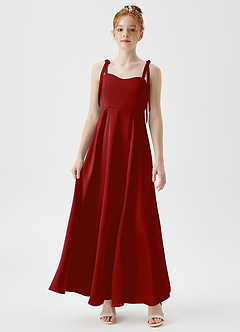 Azazie Rosey Junior A-Linie Herzausschnitt Stretch-Satin Kleid Granatapfelrot image4