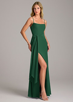 Azazie Tahlia Abiti da Damigella Abito A-Line in Chiffon Con Cintura Verde Scuro image3