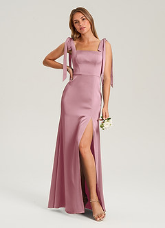 Azazie Frostine Bridesmaid Dresses Vintage Mauve A-Line Bow Stretch Satin Dress image4