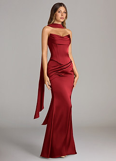 Azazie Sorrel 신부 들러리 드레스 인어 스트랩리스 스트레치 새틴 바닥 길이 드레스 image3