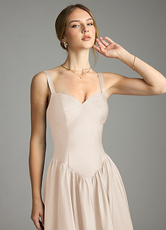 Azazie Evadina Suknie dla druhen Linia A Gorset Satyna elastyczna Do ziemi Sukienka image5