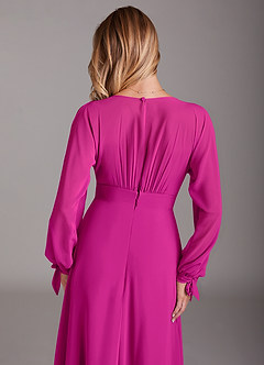 Azazie Matilda Robes de demoiselle d'honneur Robe Trapèze en Mousseline de soie Manche longue Fuchsia image8
