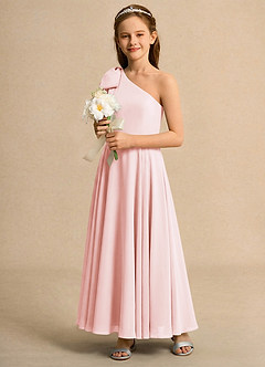 Azazie Guppy Girls Formal Flower Girl Dresses Blushing Pink A-Line One Shoulder Chiffon Dress image6