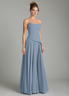 Azazie Gabriela Robes de demoiselle d'honneur Robe Trapèze en Mousseline de soie Corset Bleu Poussiéreux image5