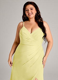 Azazie Maci At-home Try On Dresses Black Sheath Pleated Chiffon Dress image12