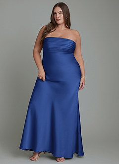 Azazie Saylor Abiti da Damigella Abito Sirena in Raso Elasticizzato Senza Spalline Blu Reale image11