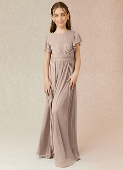 Azazie Mosley Junior A-Linie Gestreift Gittergewebe Kleid Taupe image1