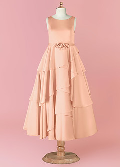 Barbie ♥ Azazie Blumenmädchenkleider A-Linie ärmellos Stretch-Satin Kleid Englisches Rosa image9
