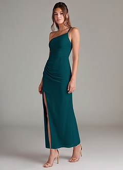 Azazie Eren 신부 들러리 드레스 인어 한쪽 어깨 쉬폰 발목 길이 드레스 image5