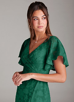 Azazie Ambrosia Bridesmaid Dresses Emerald A-Line Pleated Floral Burnout Dress image6