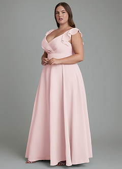 Azazie Leilani Robes de demoiselle d'honneur Robe Trapèze en Mousseline de soie Plissé Rose Pâle image9