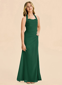 Azazie Destiny Junior Dark Green Sheath Ruched Chiffon Dress image5