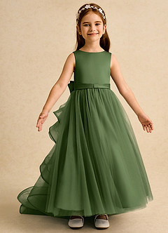 Azazie Lior Robe Demoiselle D'honneur Fillette Robe Princesse en Tulle Plissée Olive image6