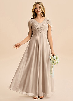 Azazie Emma Junior Robe Trapèze en Mousseline de soie Plissée Taupe image5