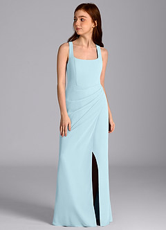 Azazie Mero Junior 인어 주름진 쉬폰 플로어 길이 주니어 신부 들러리 드레스 image5