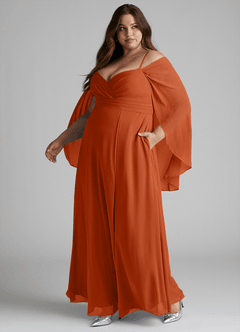 Azazie Cienna Vestidos de damas de honor Vestido de Naranja Quemada de Gasa de Corte en A con Vestidos sin tirantes image10