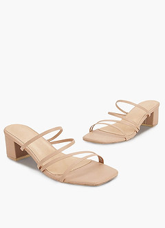 front Nude Strap Low Heel Sandals
